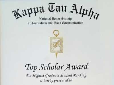 kappa tau alpha top scholar award certificate